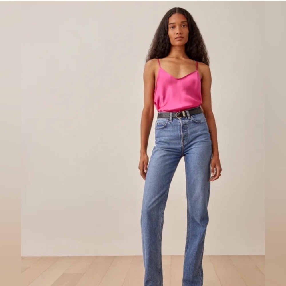 Reformation Teddy Top Size S 100% Silk Flaminnen Pink